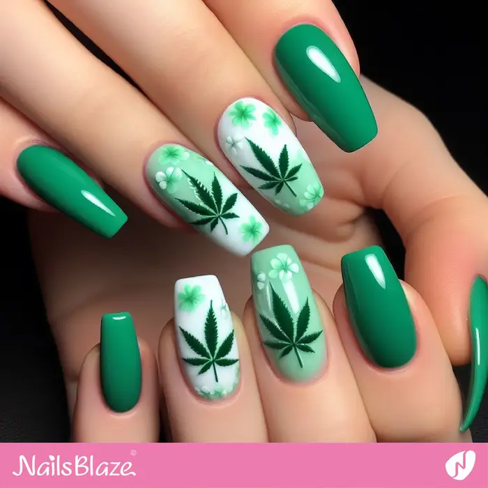 Glossy Green Cannabis Nails | Nature-inspired Nails - NB2138